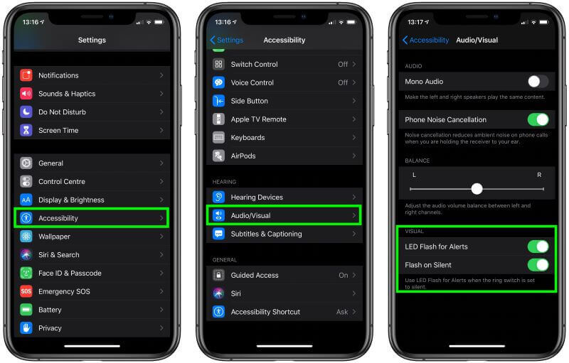 turn off led flash for alerts