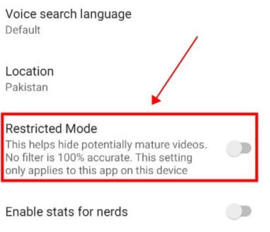 turn off youtube restricted mode on android