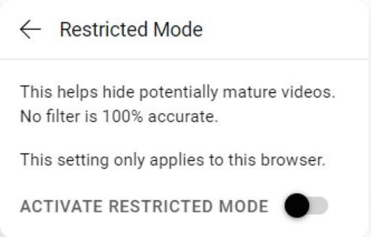 turn off youtube restricted mode on computer