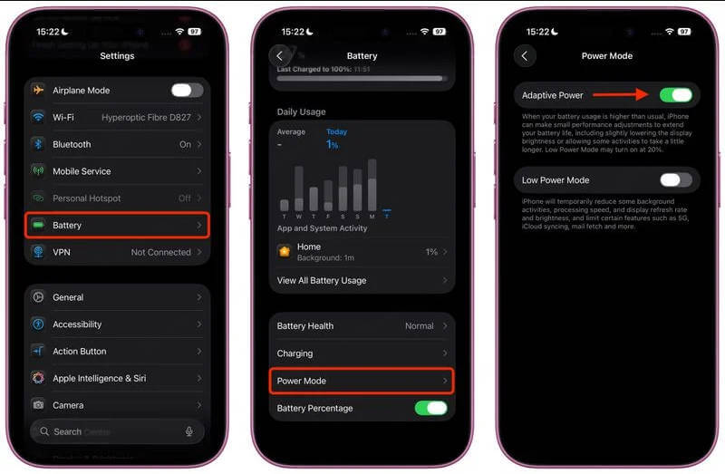 turn on adaptive power mode
