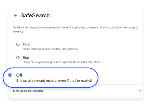 turn on google safesearch to block porn