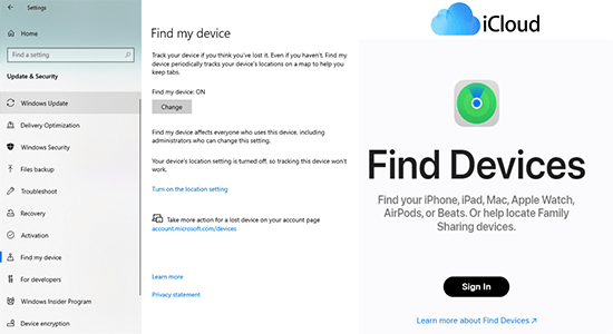 use find my device or mac to track a stolen laptop