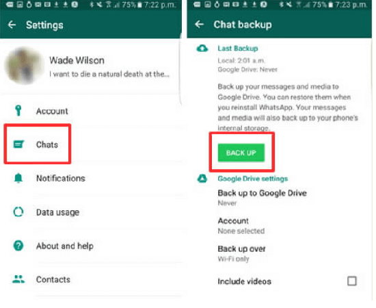 check boyfriends whatsapp message by backing up the whatsapp chat