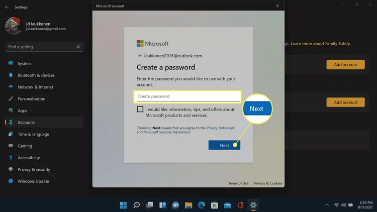 windows11 verify email