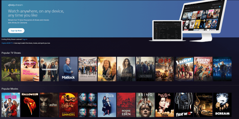 Xfinity Stream home page