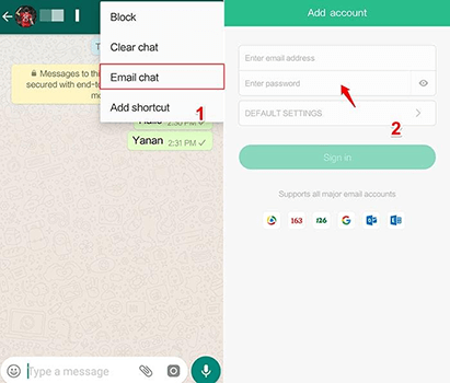 export whatsapp calls by email