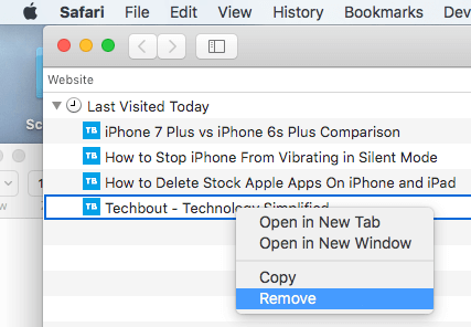 remove search history safari