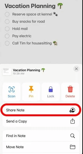 share notes iphone