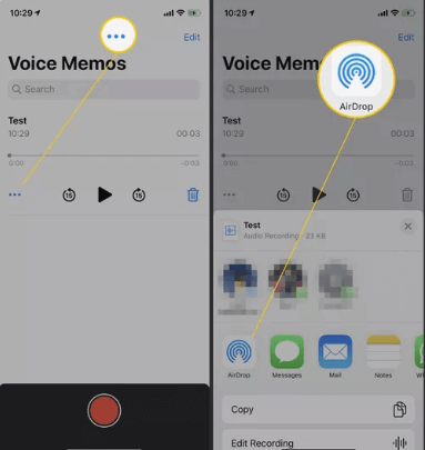 use airdrop to download a voice memo
