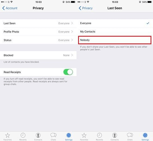 congelarse por última vez en whatsapp iOS