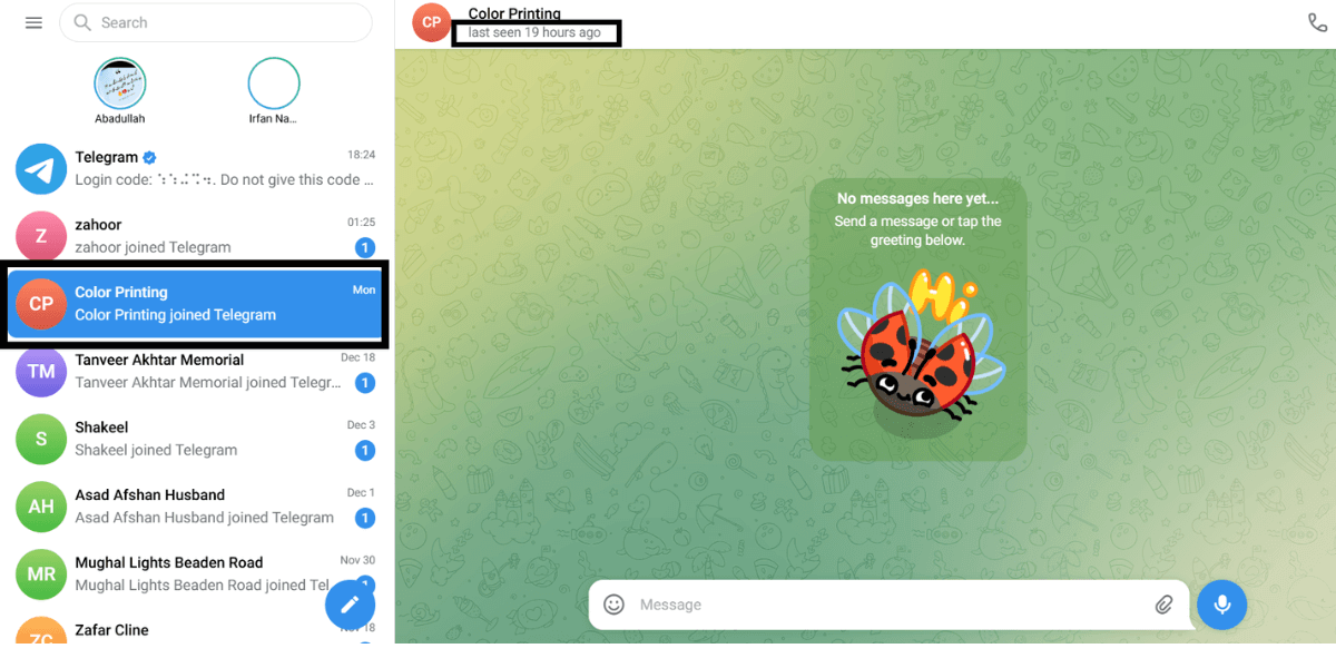 dernière vue sur telegram